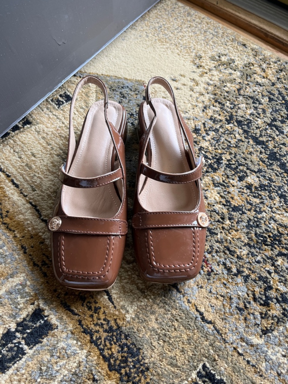 Women's Brown Slingback Square-Toe Loafers